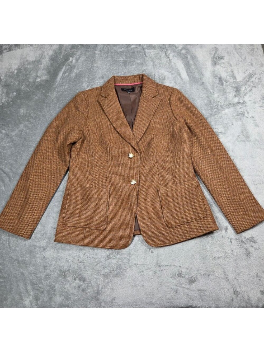 Talbots Blazer 8 Brown Check Classic Shetland Wool Blend Preppy Academia Jacket